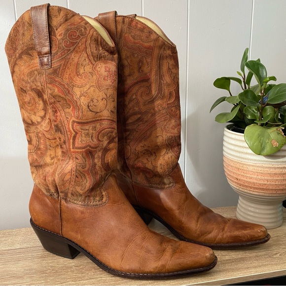 Matisse Shoes - Matisse Tapestry Leather Cowboy Boots Western Cowgirl Retro Boho Pull On Heeled